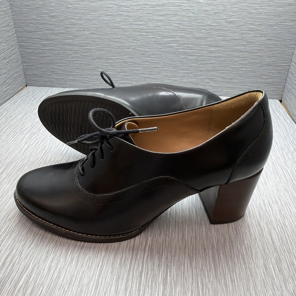Clarks Artisan Women's 7.5 Black Leather Oxford Block Heel Lace Up Shoes - Picture 6 of 10